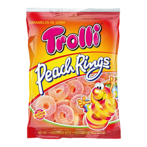 BOLSA PEACH RINGS TROLLI 100GR (16 UND)