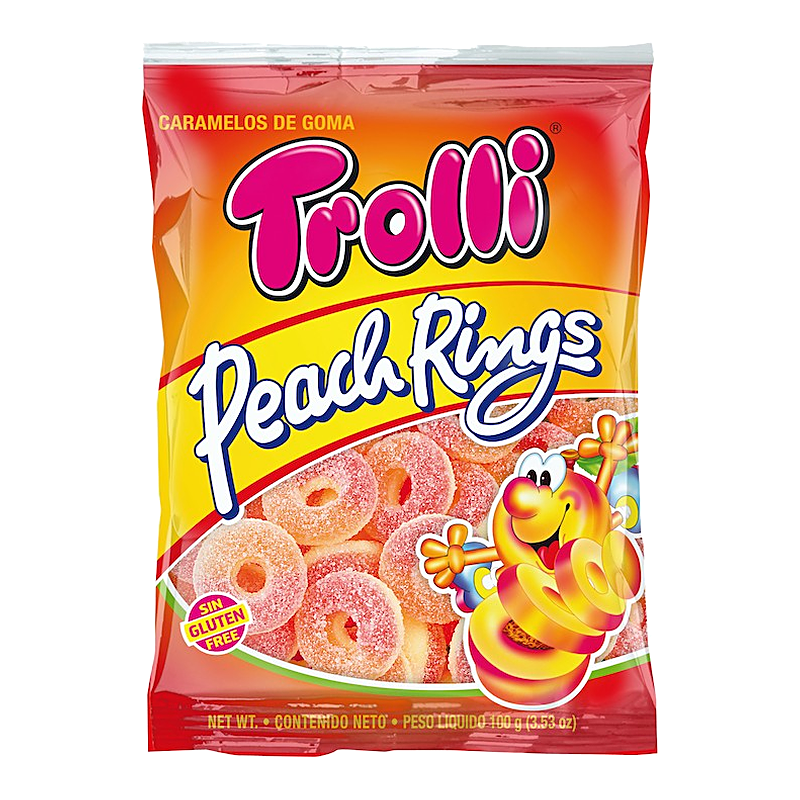 BOLSA PEACH RINGS TROLLI 100GR (16 UND)